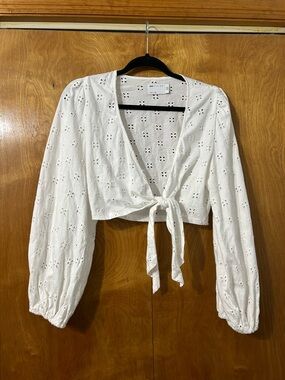 ASOS White Eyelet Tie-Front Cropped Blouse